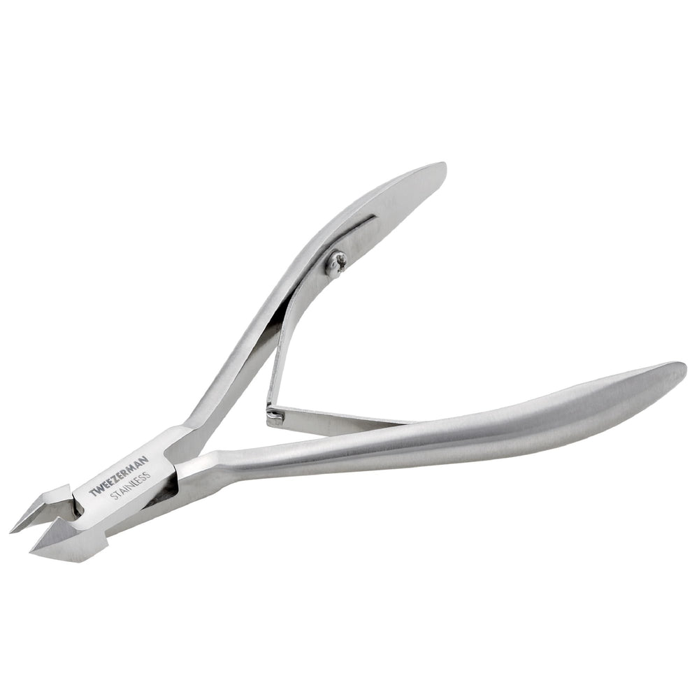 Tweezerman alicate Rockhard frente y empaque, precisión profesional