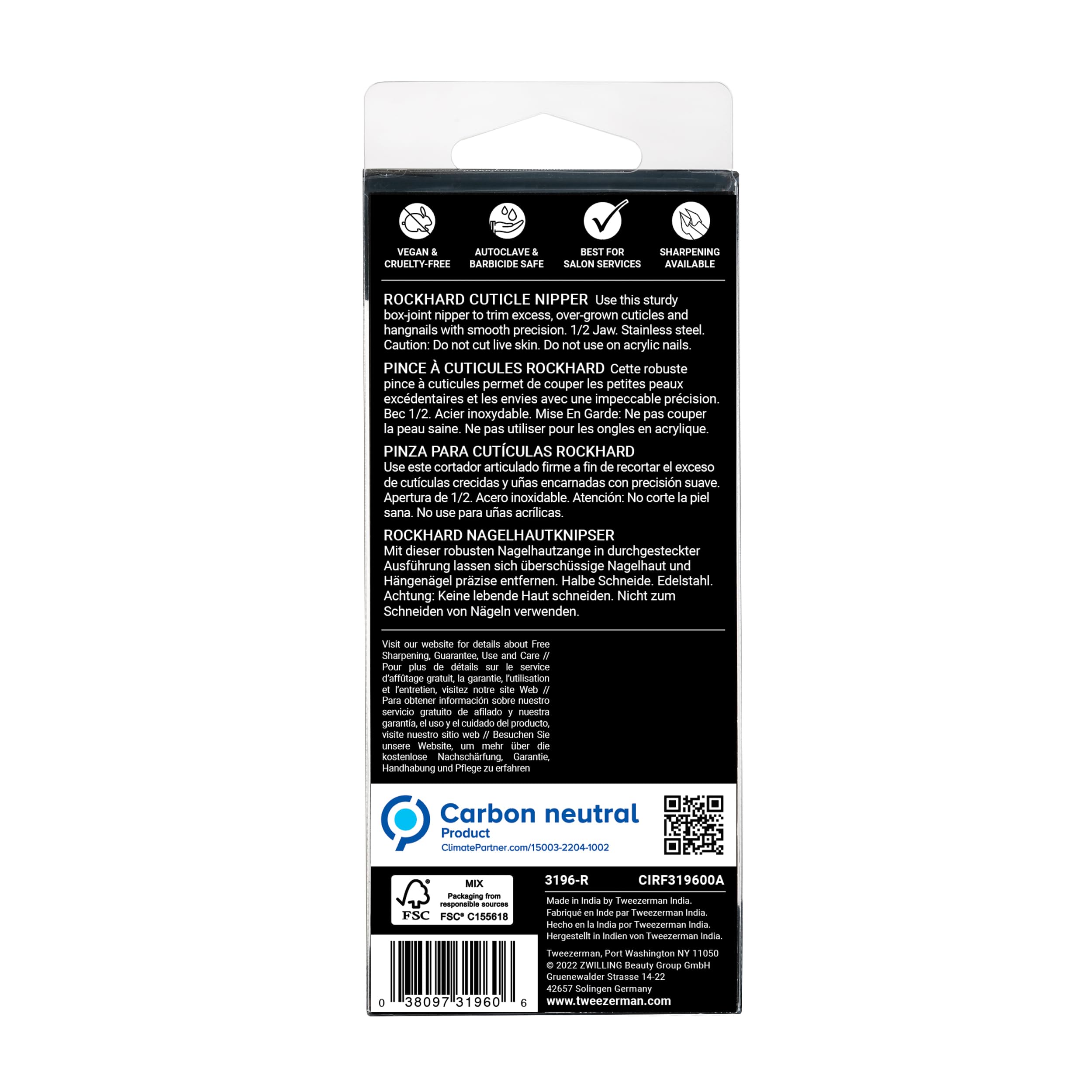 Tweezerman Rockhard etiqueta de acero inoxidable, durabilidad garantizada