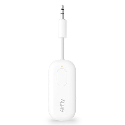 Twelve South AirFly Pro front view showing compact wireless transmitter, convenient portability