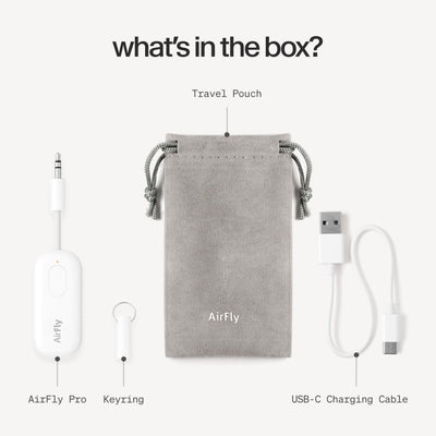 Twelve South AirFly Pro packaging and quick start guide showing included accessories