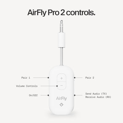 Twelve South AirFly Pro 2 button controls close-up for quick pairing and mute convenience
