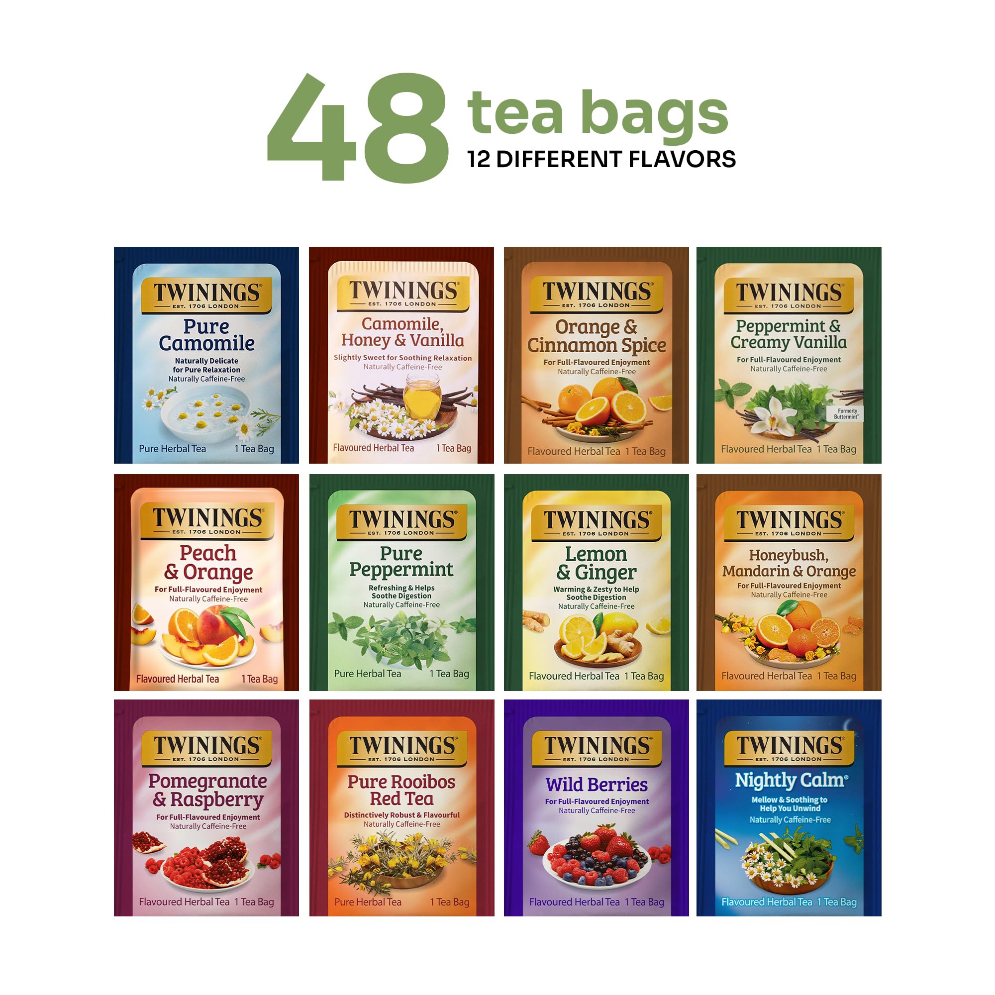 Twinings mezcla de hierbas y frutas en primer plano mostrando calidad