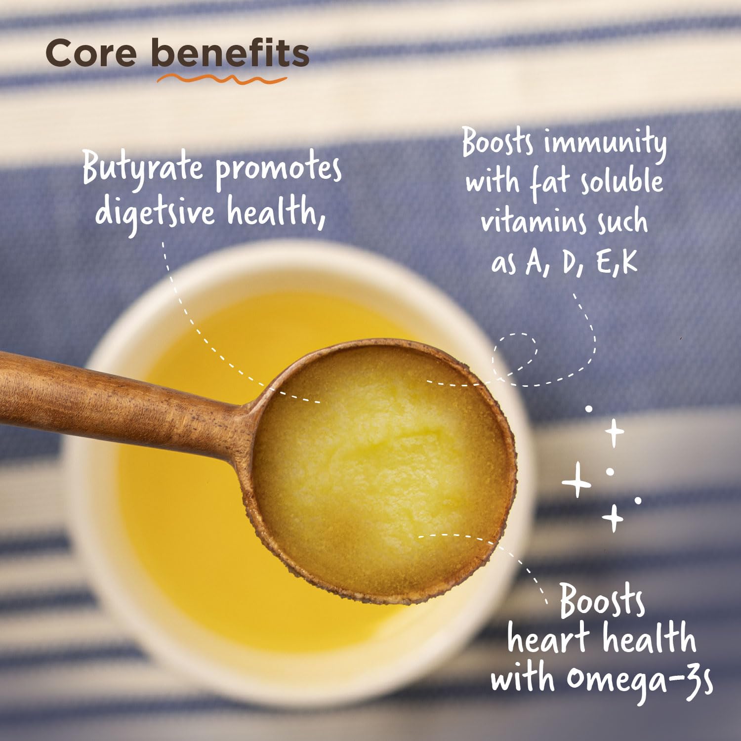 Two Brothers India Farms ghee A2 cuchara con ghee para servir