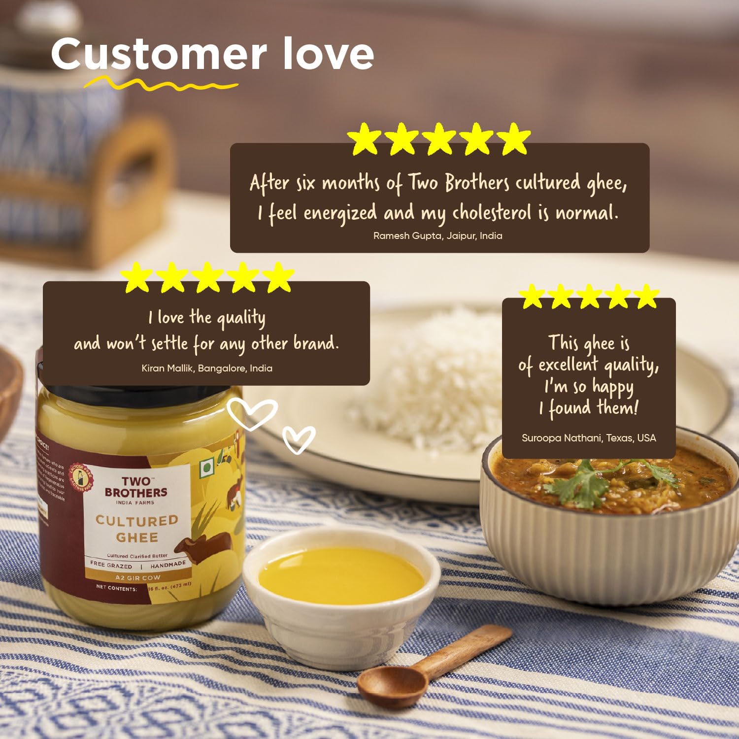 Two Brothers India Farms ghee A2 en sartén alta temperatura cocinado