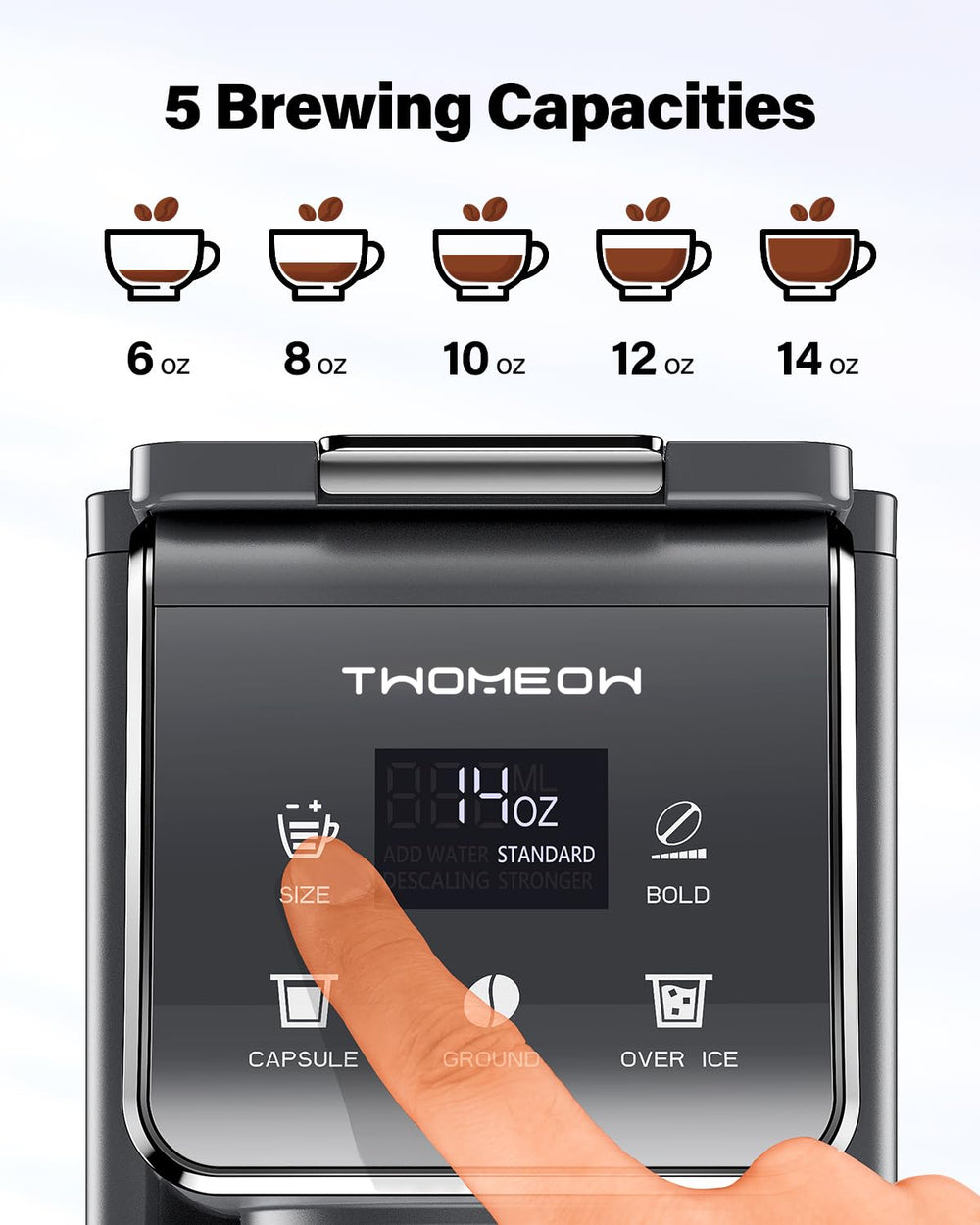 TWOMEOW drip tray with travel mug demonstrating spill-free taller cup fit