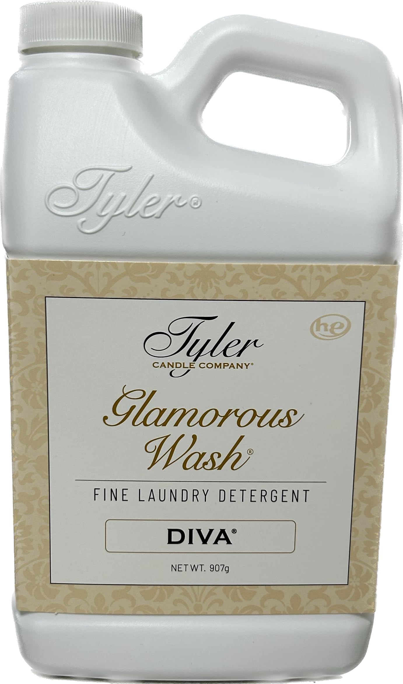 TYLER CANDLE COMPANY botella frontal del detergente Diva mostrando etiqueta y tamaño