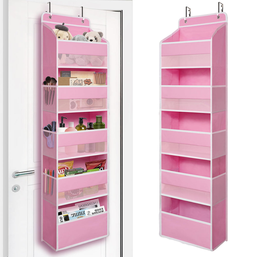 TYMENSH vista frontal del organizador rosa mostrando 11 bolsillos y orden