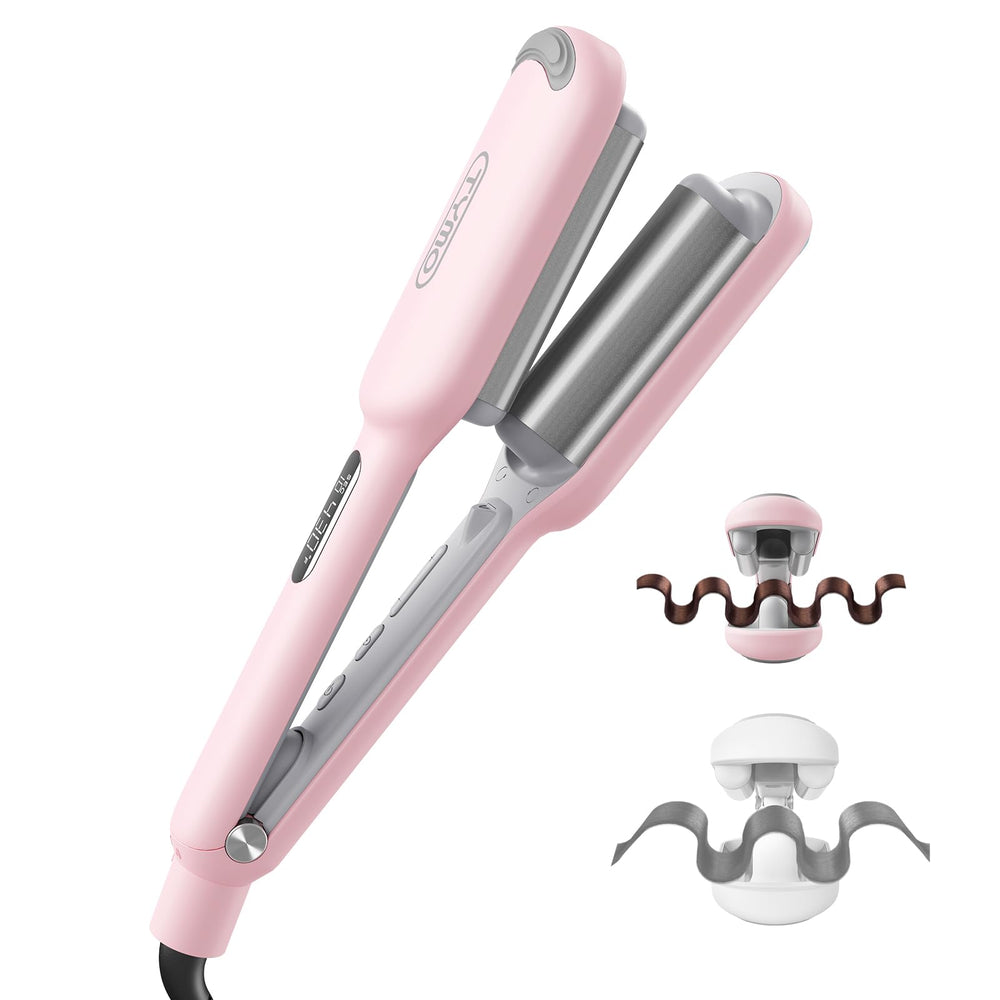 TYMO ROVY front view of pink 3-barrel curler showing design and size benefit