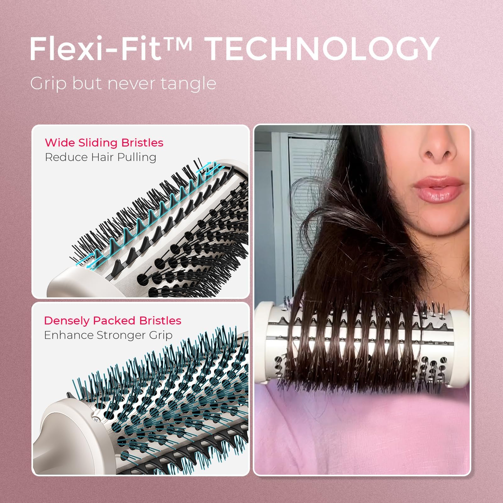 TYMO STYLUX detalle de cerdas Flexi-Fit que evitan tirones y facilitan deslizamiento