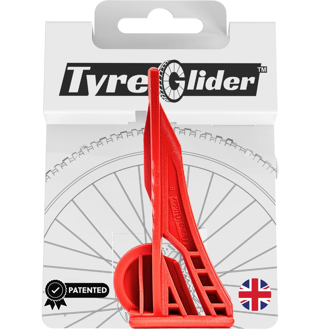 Tyre Glider vista frontal del embalaje mostrando la palanca resistente y su beneficio