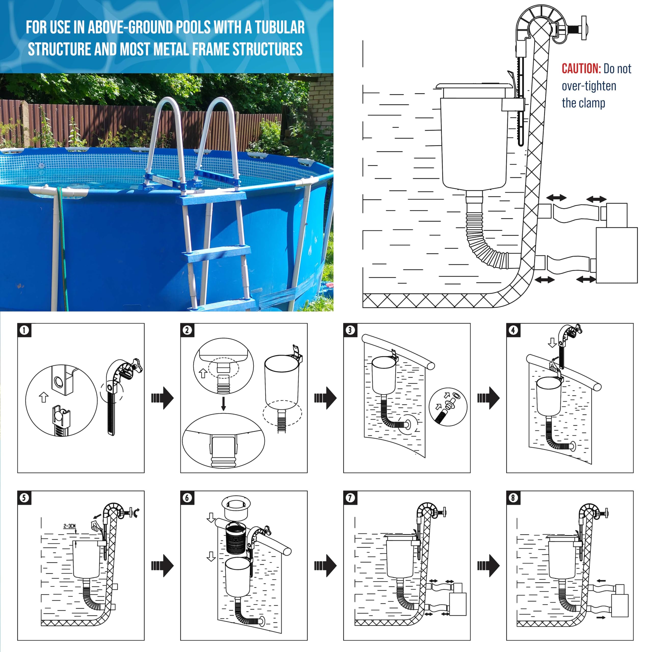 U.S. Pool Supply conector y manguera incluidos, conexión rápida a la bomba