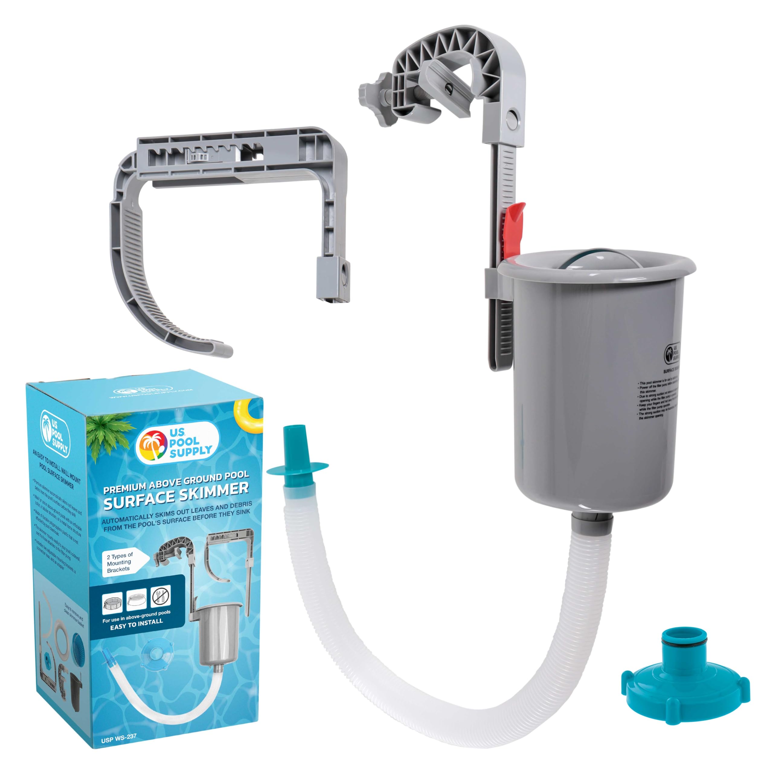 U.S. Pool Supply skimmer frontal mostrando apertura y flujo, limpieza eficiente
