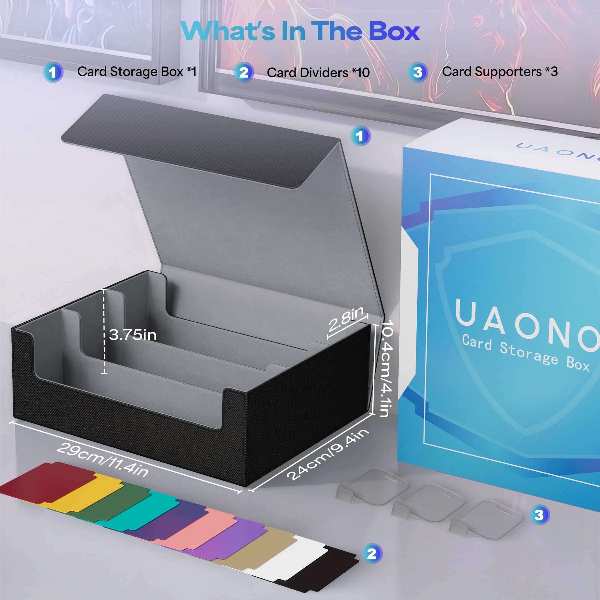 UAONO caja junto a una mano para comparar tamaño y escala