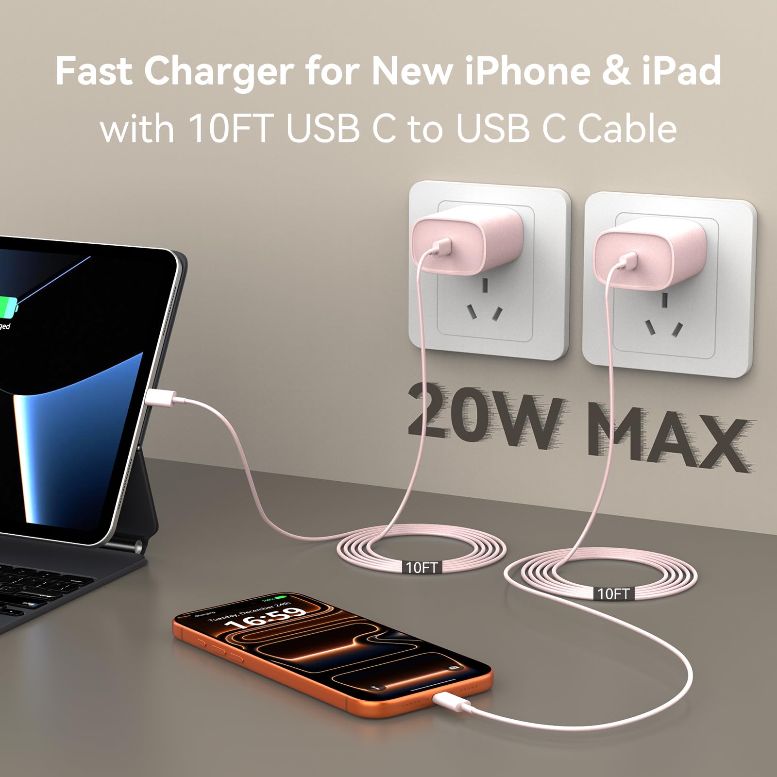 Ubearkk cargador y cable conectados a Phone en uso cómodo