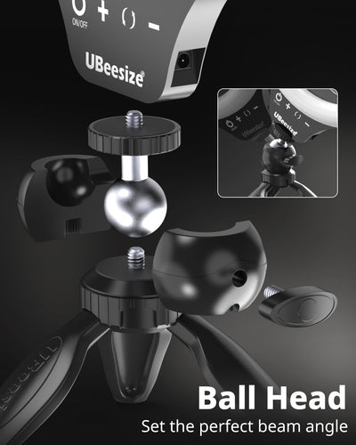UBeesize close-up of ring light touch panel showing easy brightness control