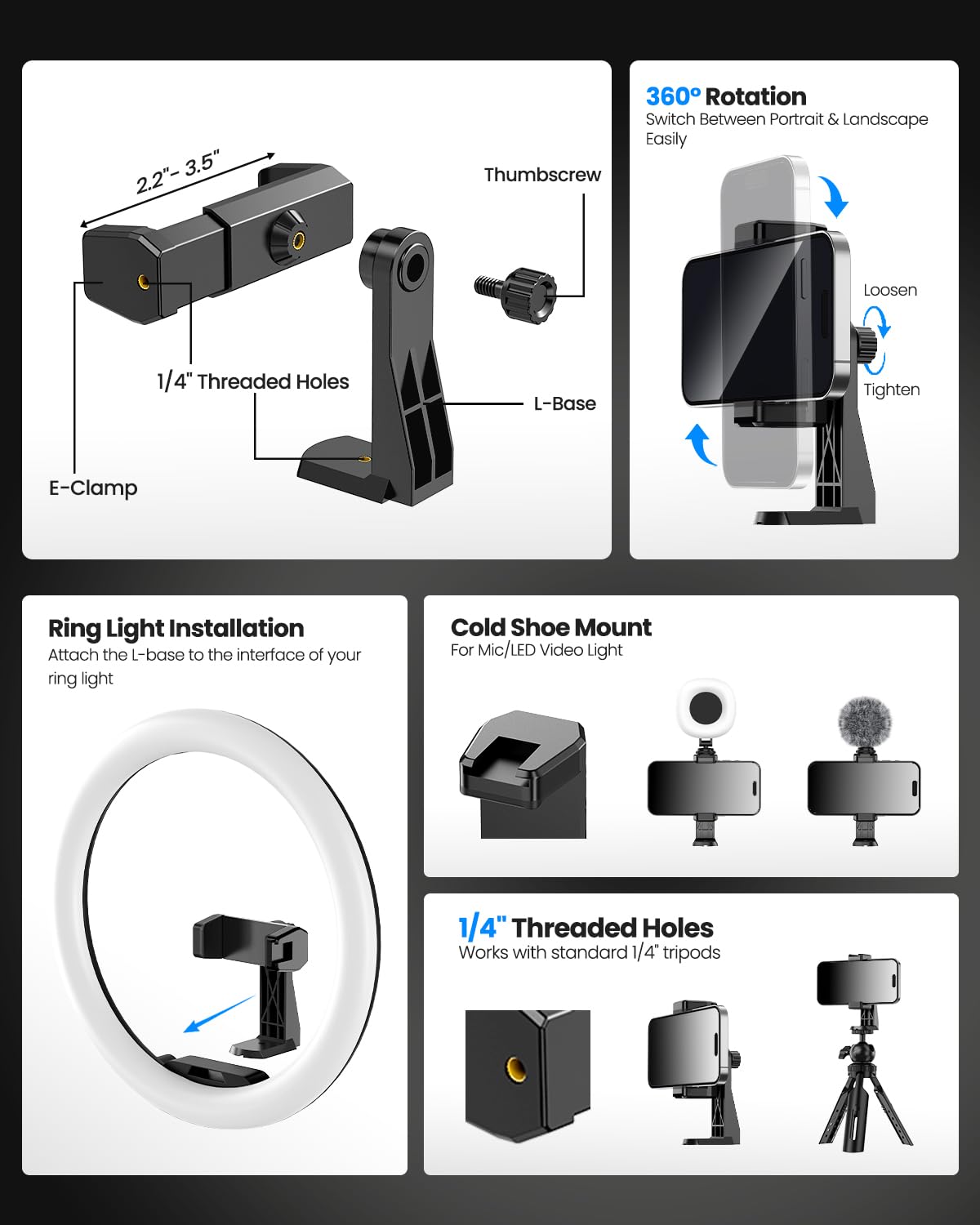 UBeesize ring light next to smartphone showing scale and portable size
