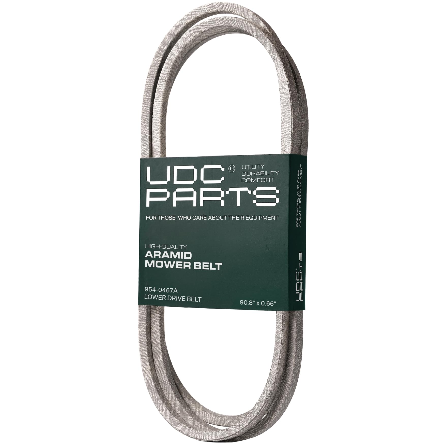 UDC Mower Belts frente del empaque con identificación y ajuste exacto