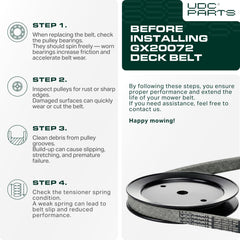 UDC Mower Belts correa instalada en deck de 42 pulgadas para corte fiable