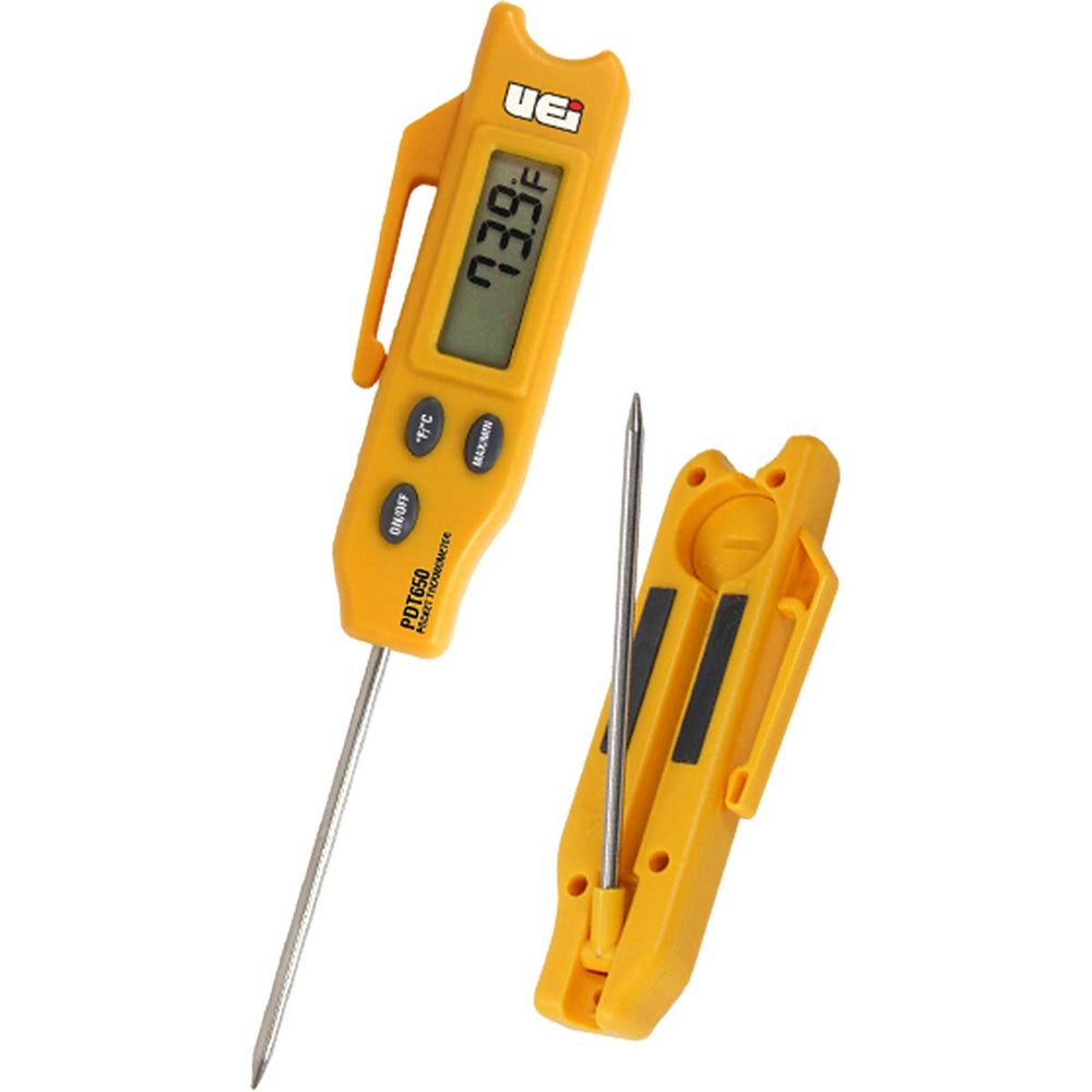 UEi PDT650 probe close-up highlighting folding hinge for tight spaces