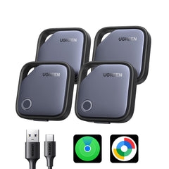 UGREEN localizador frontal del pack de cuatro, muestra diseño compacto y entrega confianza