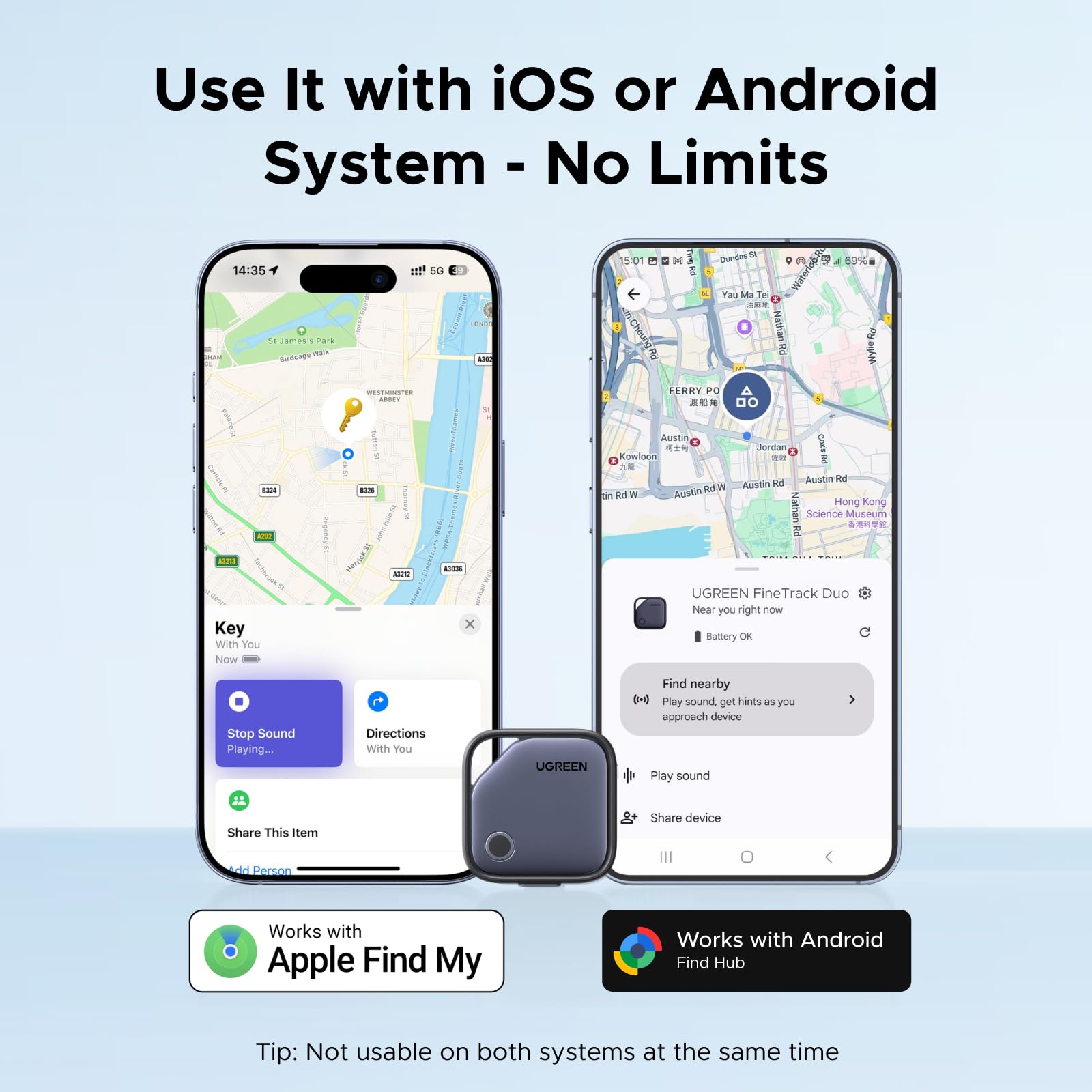 UGREEN emitiendo sonido desde la app, localiza elementos cuando están cerca