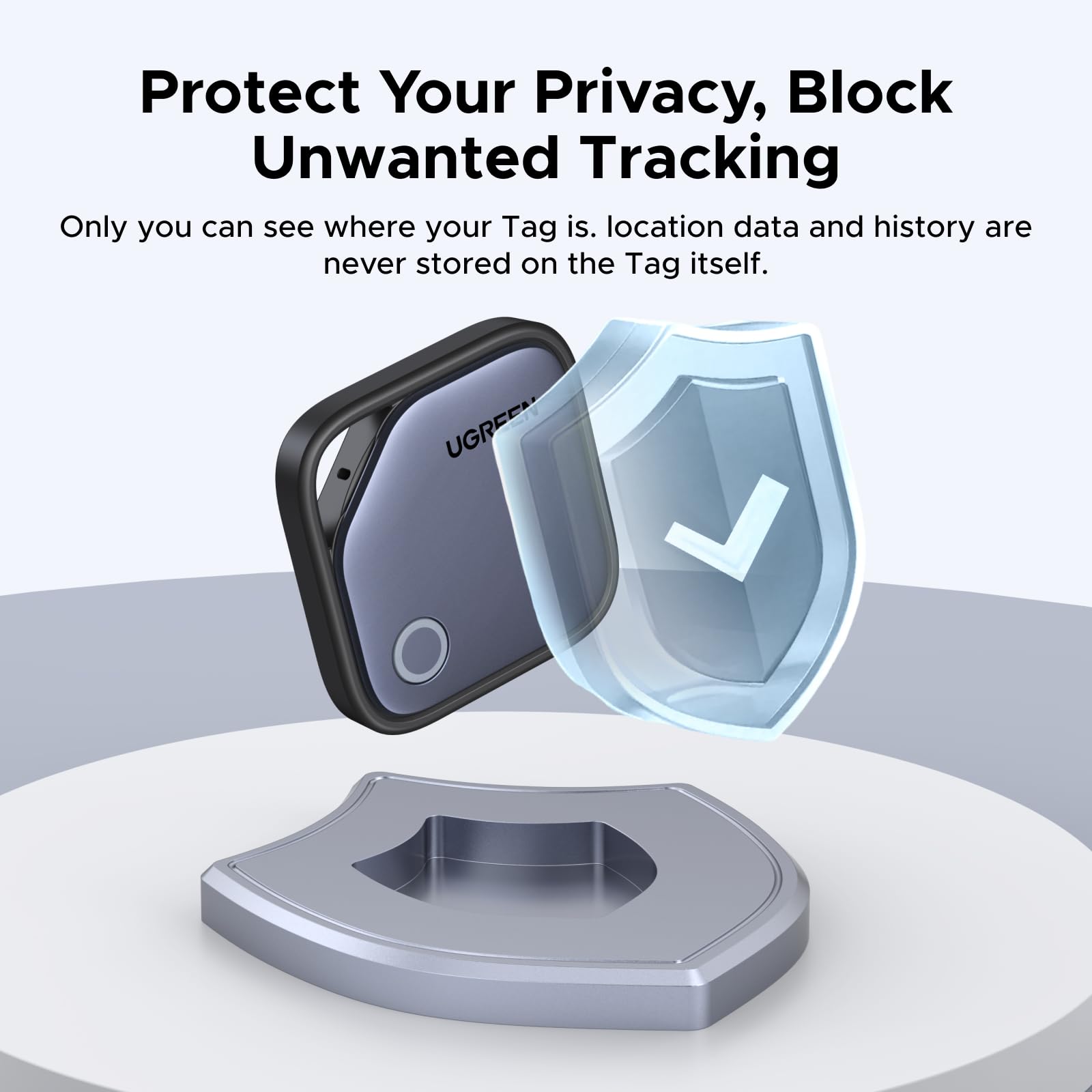 UGREEN FineTrack tapa de batería abierta que muestra batería reemplazable y ahorro