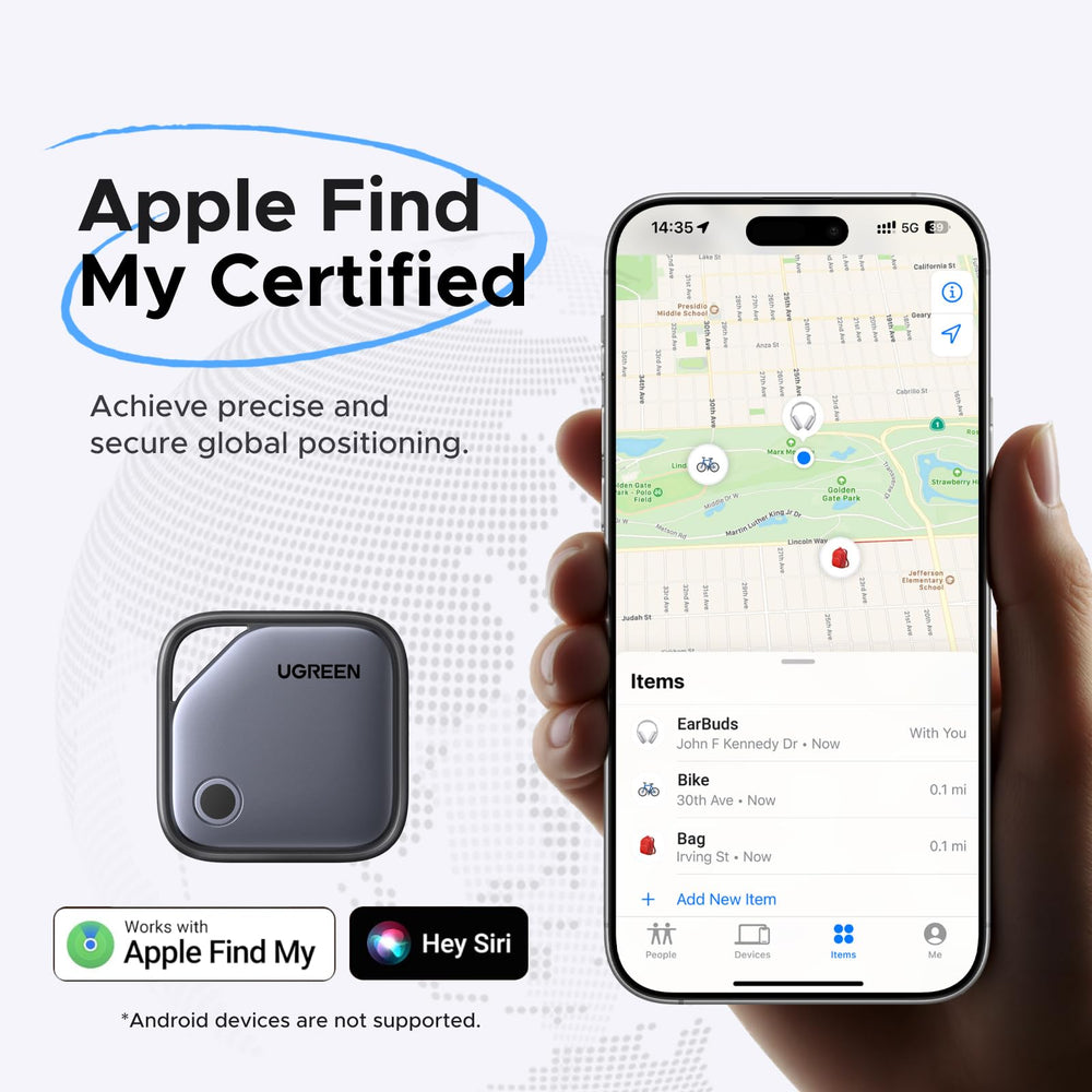 UGREEN FineTrack detalle del botón para reproducir sonido y localizar objetos fácilmente