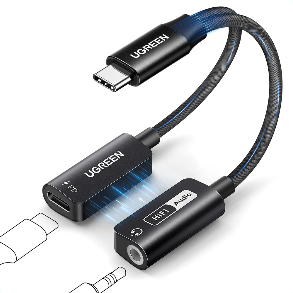 UGREEN adaptador frontal magnético mostrando puertos y diseño duradero
