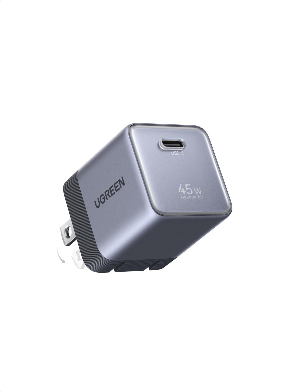 UGREEN Nexode Air frontal mostrando puerto USB-C y beneficio de carga rápida