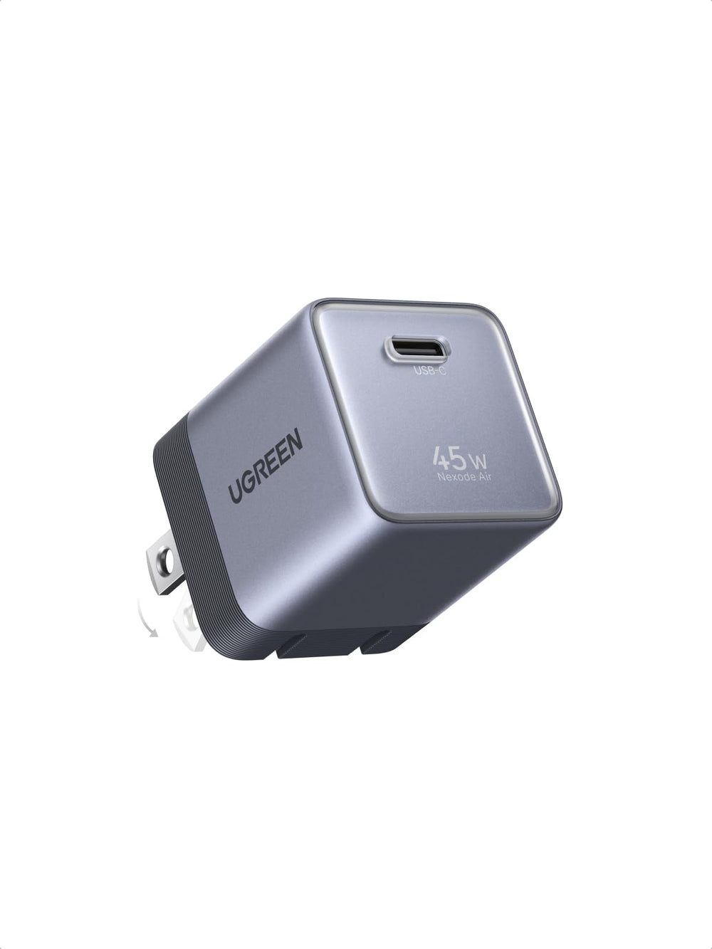 UGREEN Nexode Air frontal mostrando puerto USB-C y beneficio de carga rápida