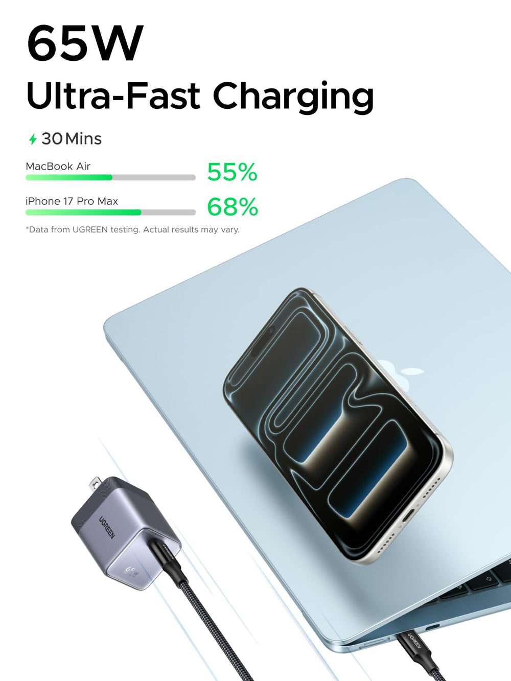 UGREEN Nexode Air primer plano de textura y ranuras que mejoran el agarre