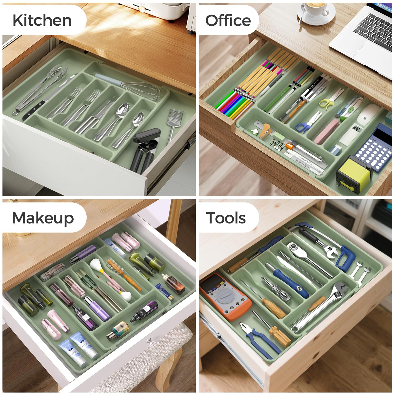 ukeetap en ambiente de cocina color verde, aporta orden y estética