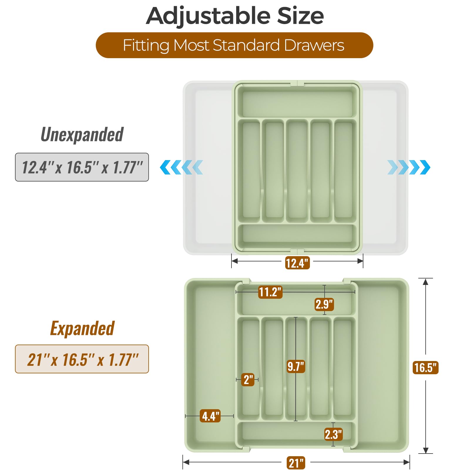 ukeetap vista extendida mostrando la anchura ajustable, se adapta a cajones