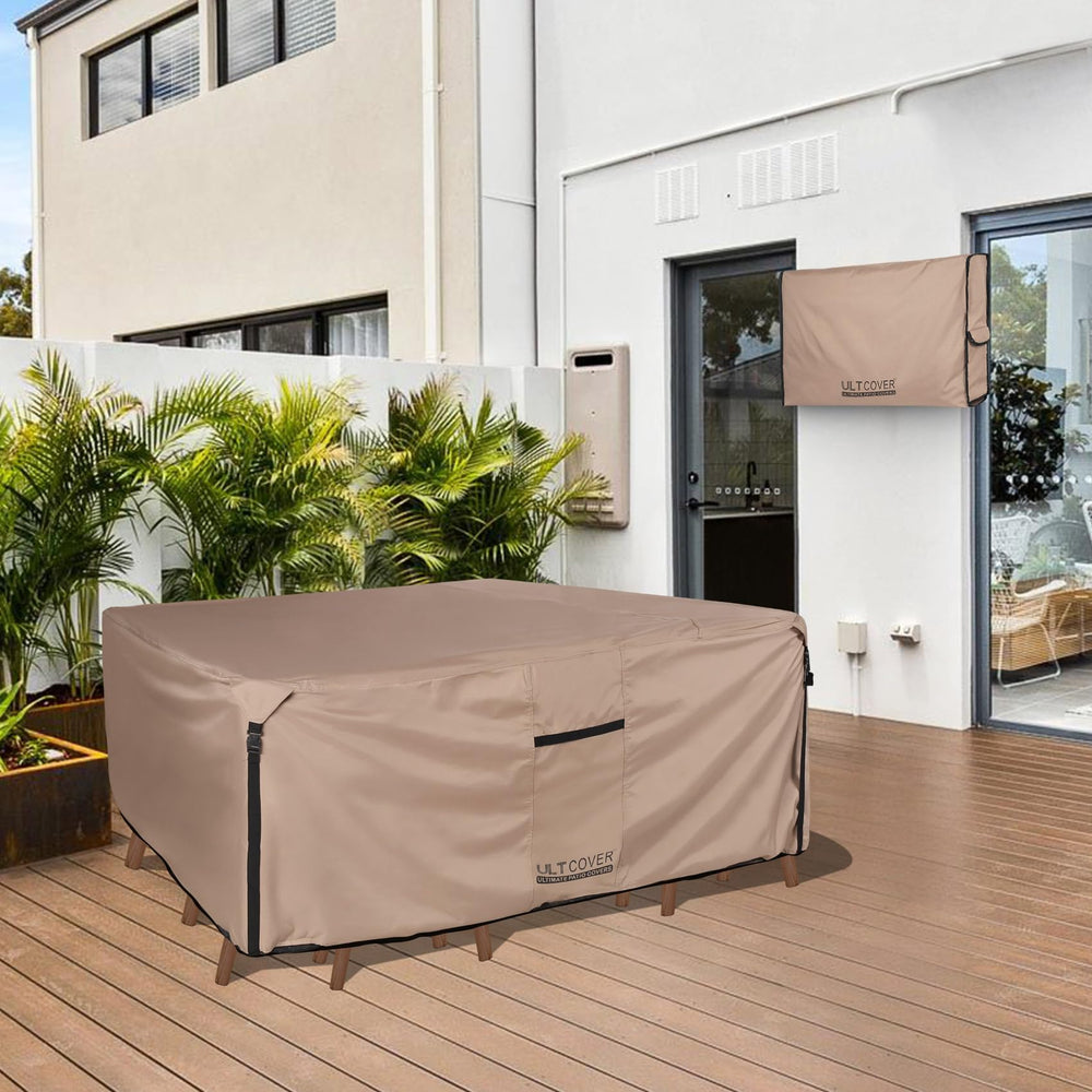 ULTCOVER in-use image covering dining set for low maintenance outdoors