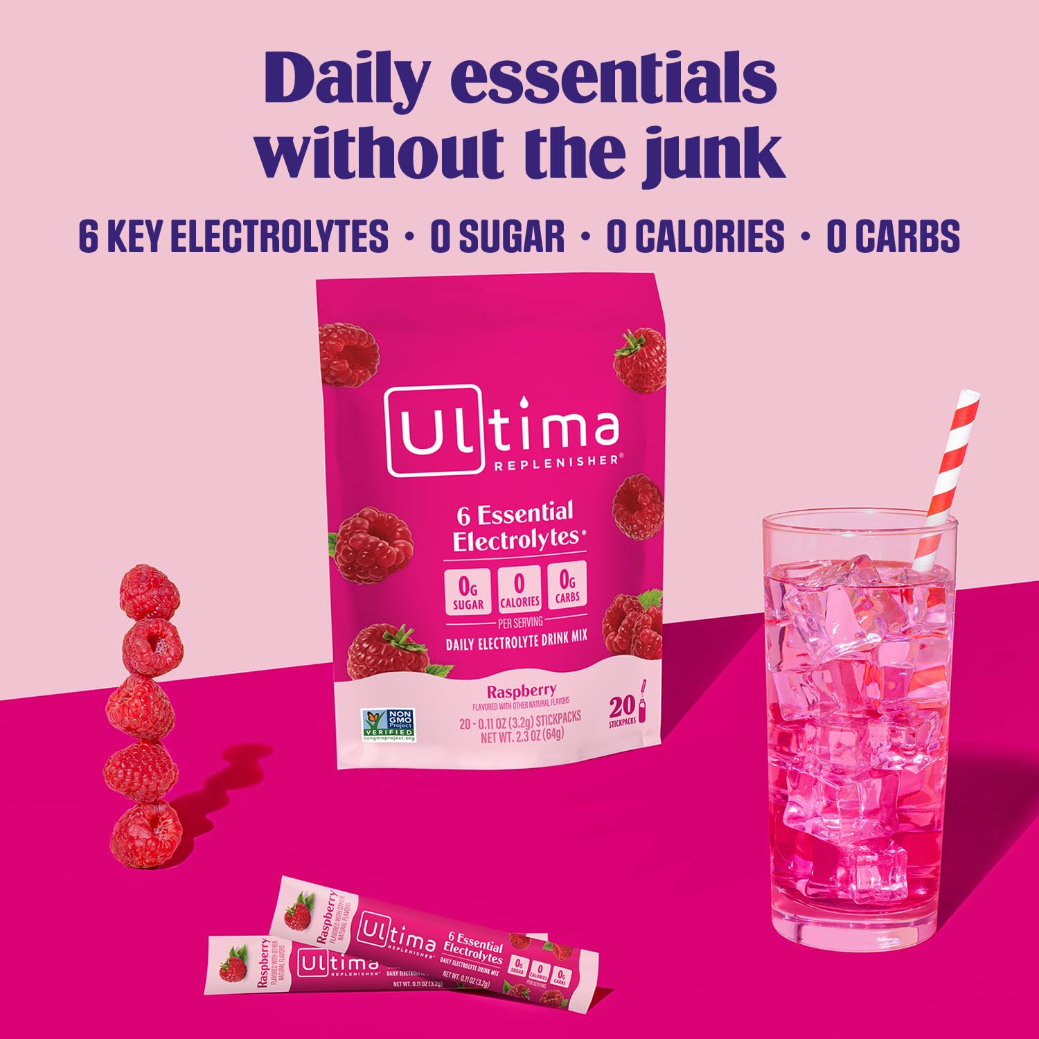 Ultima Replenisher single stickpack close-up displaying tear-open convenience and portability