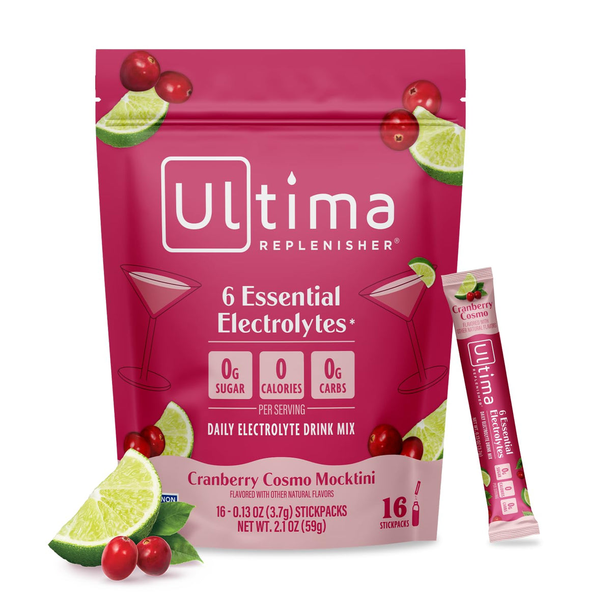 Ultima Replenisher frontal del paquete Cranberry Cosmo mostrando diseño y cantidad