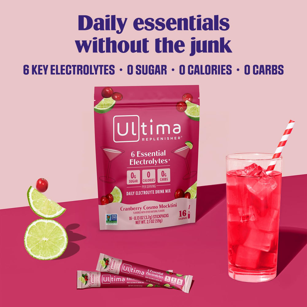 Sobre individual de Cranberry Cosmo de Ultima Replenisher listo para llevar