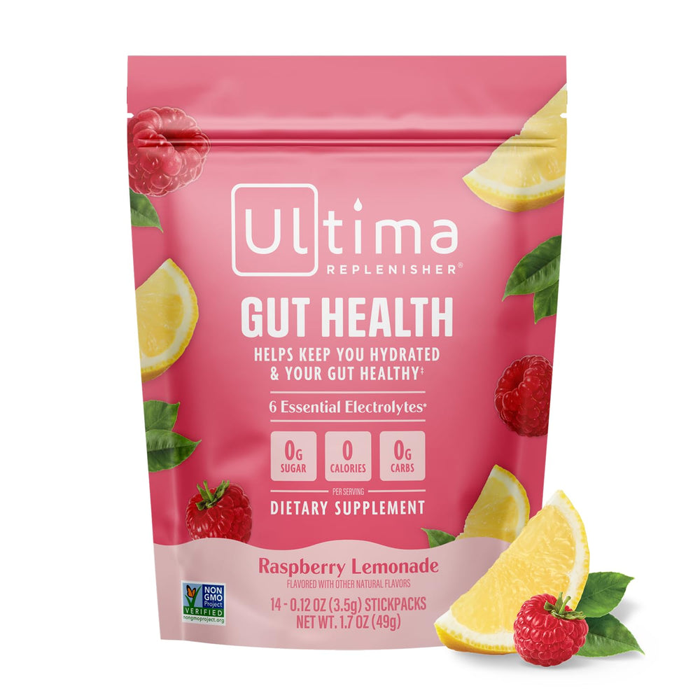 Ultima Replenisher frente del paquete mostrando stickpacks y beneficios