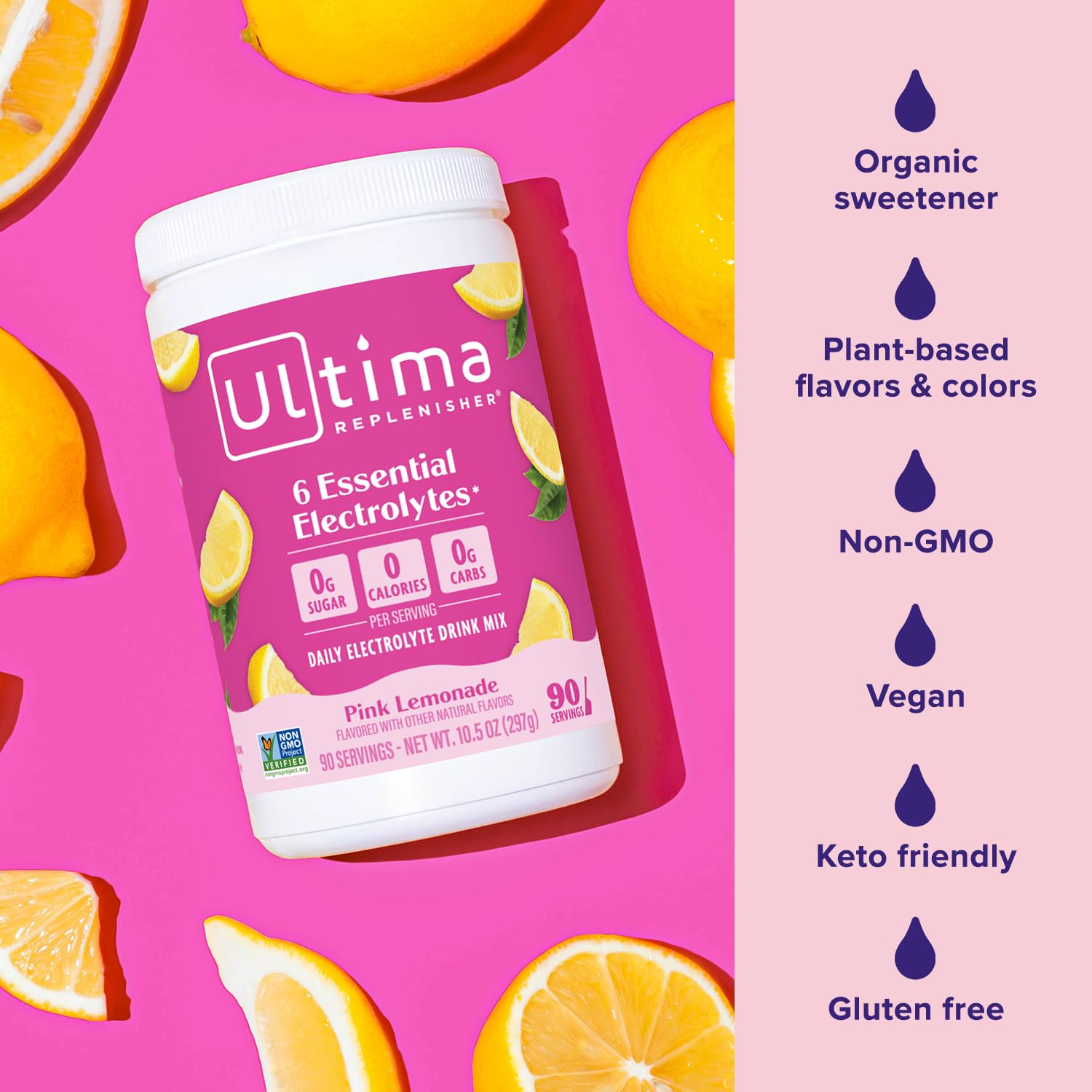 Ultima Replenisher etiqueta de ingredientes resaltando electrolitos y vitaminas