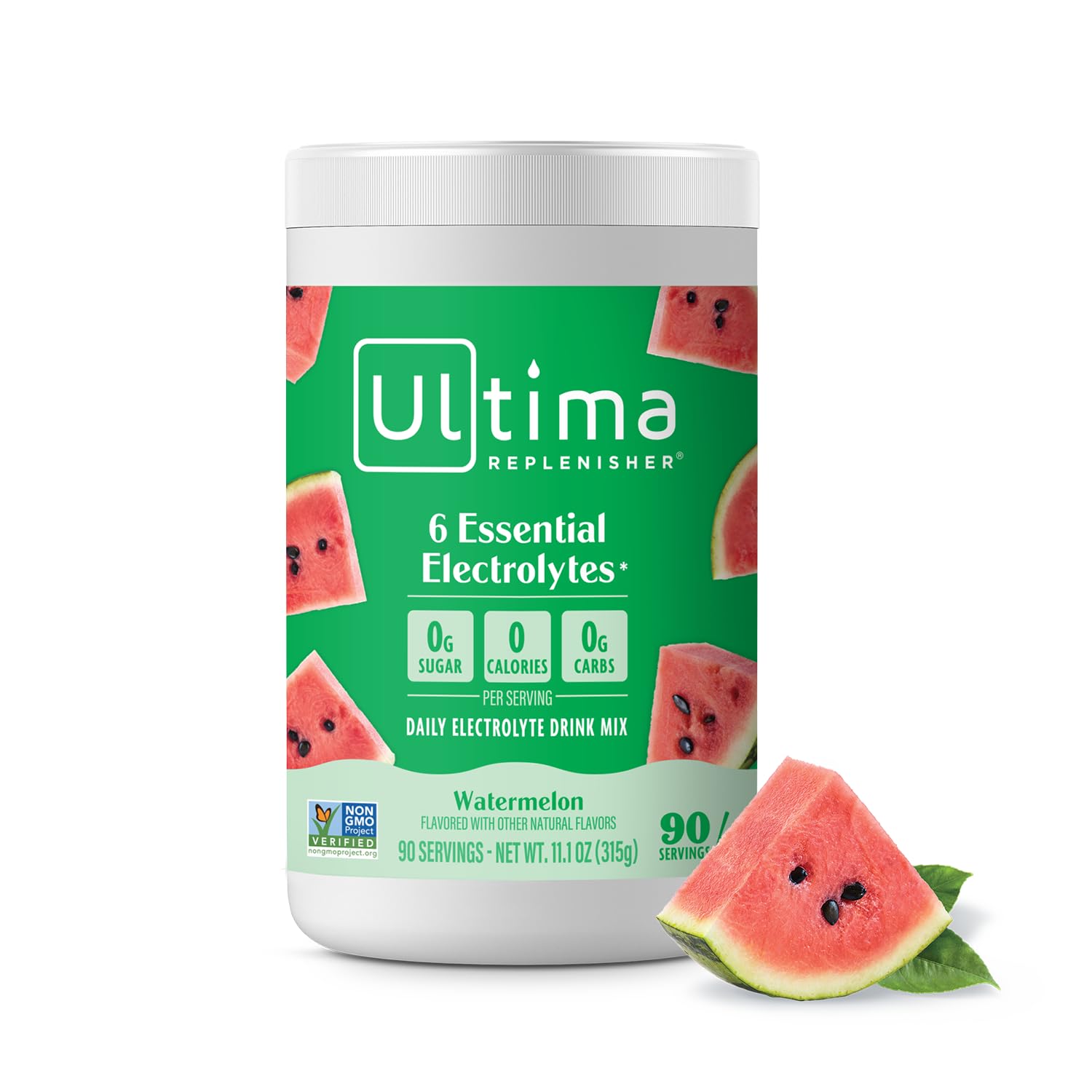 Ultima Replenisher lata frontal mostrando el diseño y beneficio de 90 porciones