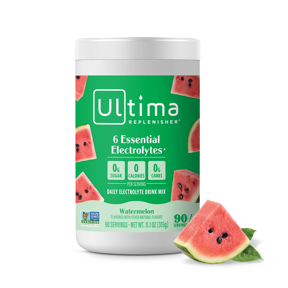 Ultima Replenisher lata frontal mostrando el diseño y beneficio de 90 porciones
