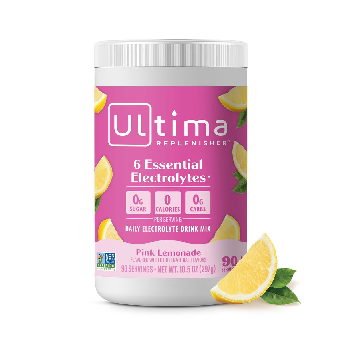 Ultima Replenisher lata frontal mostrando el envase y beneficio de 90 servicios