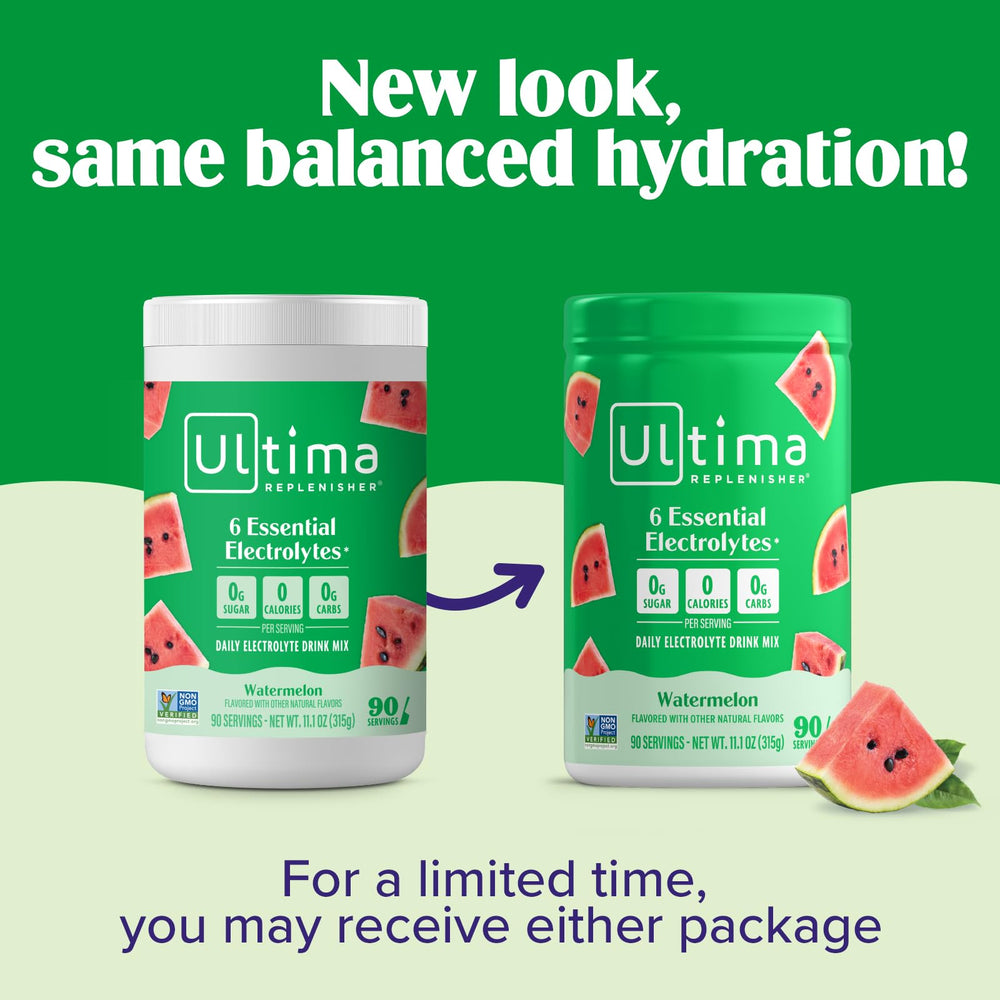 Ultima Replenisher vaso preparado con agua, hidratación refrescante instantánea