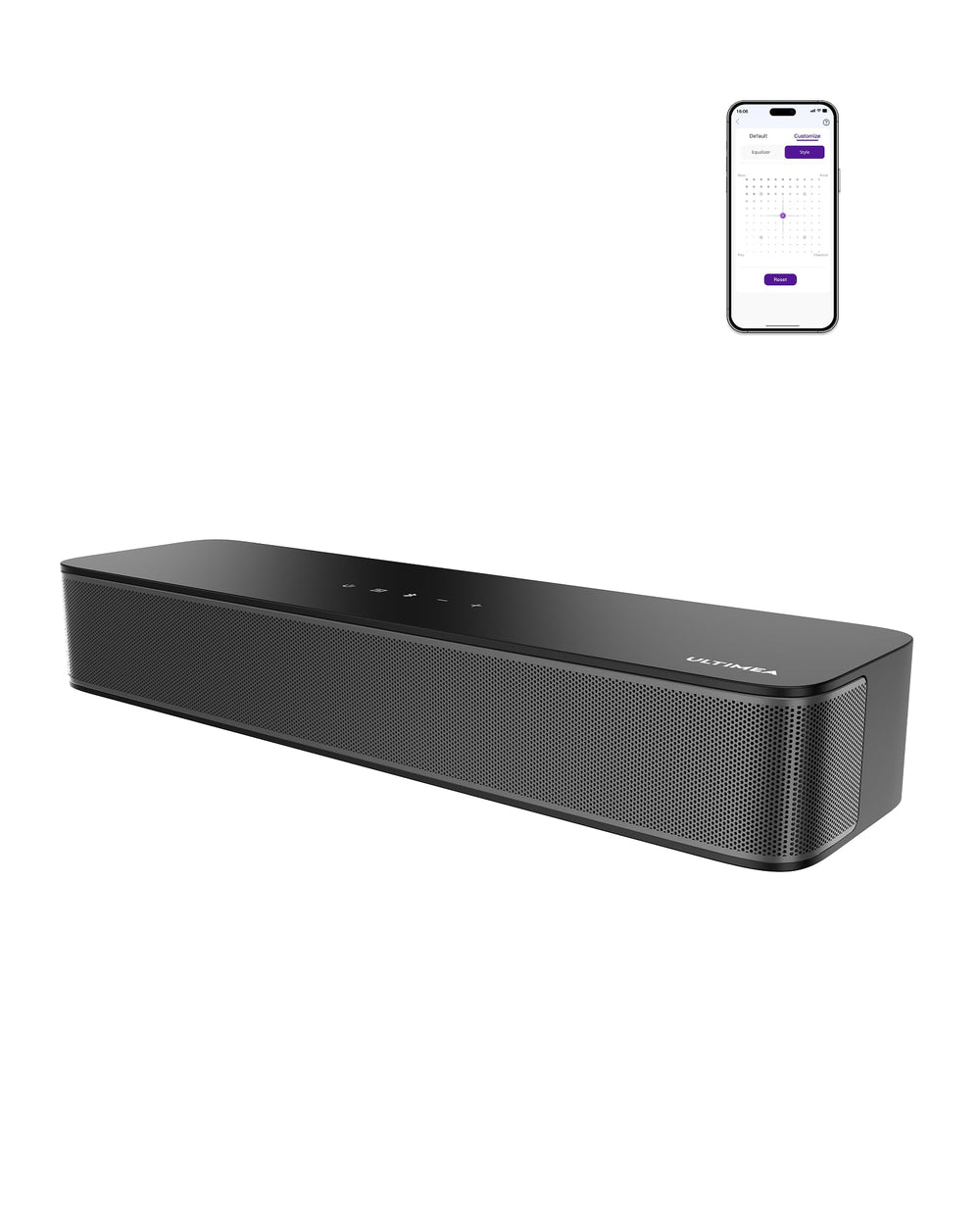 ULTIMEA sound bar front profile showing compact speakers and cleaner TV audio
