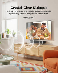 ULTIMEA sound bar mounted under TV demonstrating space-saving installation