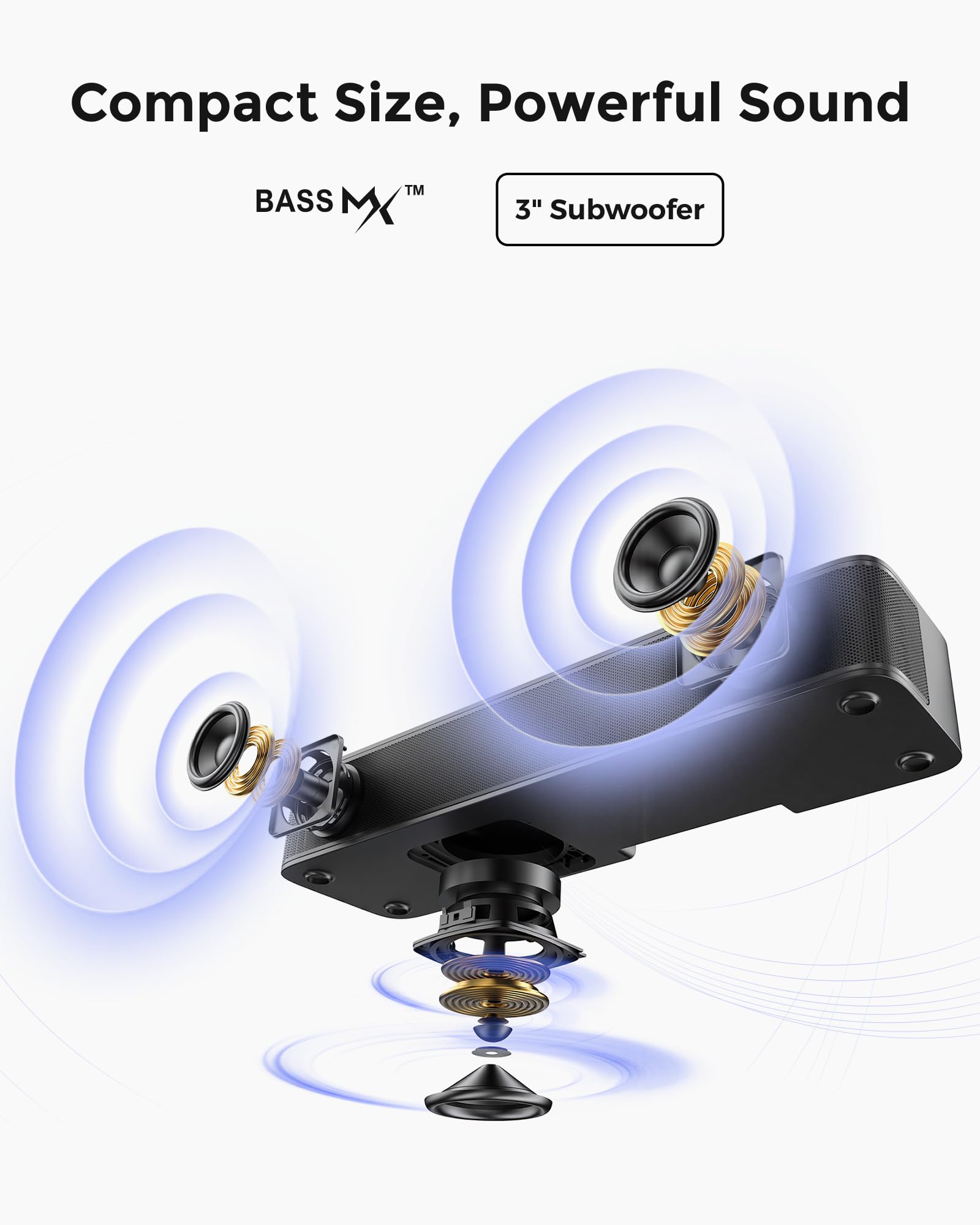 ULTIMEA sound bar subwoofer port closeup highlighting deeper bass output
