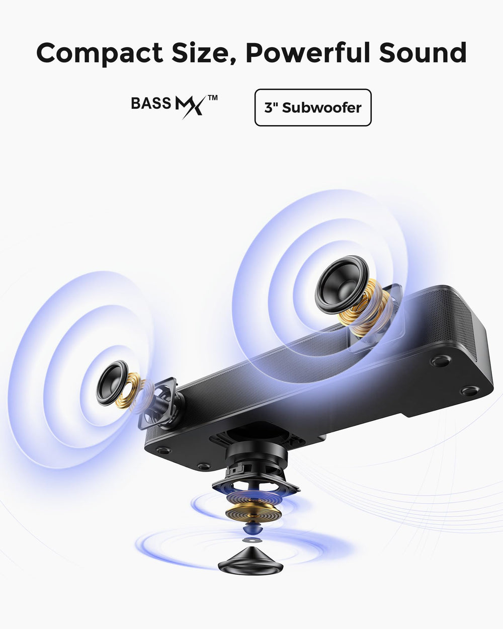 ULTIMEA sound bar subwoofer port closeup highlighting deeper bass output