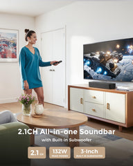 ULTIMEA sound bar top controls detail with tactile buttons and simple operation
