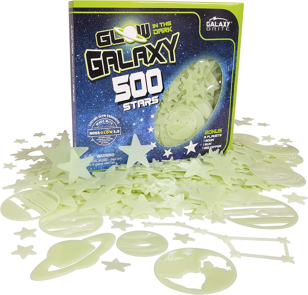 Ultra-Glow Super Stars Narwhal Novelties frontal del paquete con 500 piezas, fácil identificación