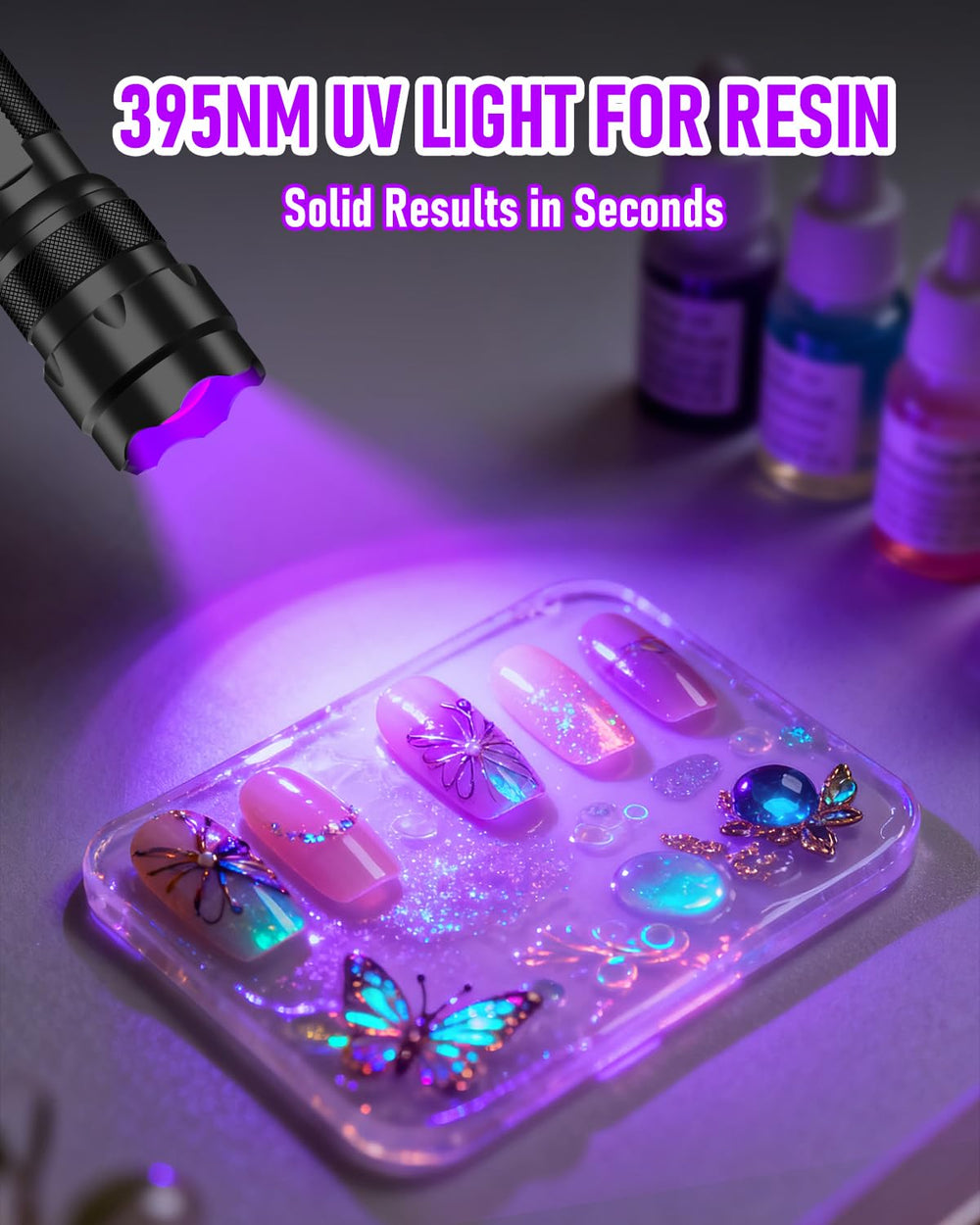 ULTRAFIRE haz UV zoomable iluminando área para curado de resina, precisión